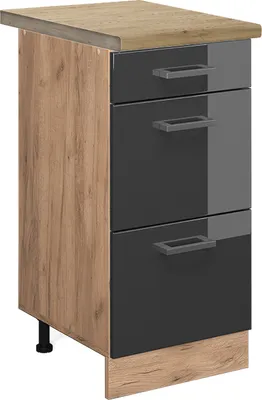 Image de Meuble cuisine Vicco R-Line Anthracite Haute brillance 40cm avec tiroirs, PT Chêne, Model 45768