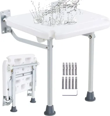 Produktbild von Klappbarer Duschsitz - PE 15,7 x 14,8 Zoll - Wandmontierte Duschbank - 500 lbs Tragfähigkeit - Hochwertiger Duschstuhl für Senioren und Behinderte