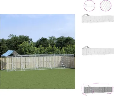 Immagine prodotto di vidaXL Cuccia per cani da esterno con tetto argentato 10x2x2,5 m in acciaio zincato - Cucce e recinti per cani