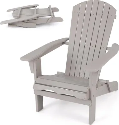 Produktbild von GOPLUS Adirondack Stuhl 1er Set, Adirondack Chair klappbar aus Tannenholz bis 150 kg belastbar, Holzstuhl für den Garten Hof Balkon, Grau