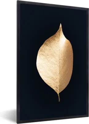 Produktbild von MuchoWow® MuchoWow® Gerahmtes Poster Blatt - Schwarz - Gold 20x30 cm - Poster mit zchwarzem Bilderrahmen - Drucken - Bilder Poster im Rahmen