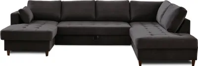 Image de Lisa Design Anna - canapé panoramique d'angle droit - 7 places - convertible avec coffre - en velours , Gris foncé