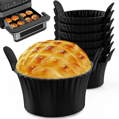 Produktbild von Silikon Muffinförmchen für Heißluftfritteuse, 8 Stück, BPA-frei & wiederverwendbar, spülmaschinengeeignet, hitzebeständig bis 220 °C, für Airfryer