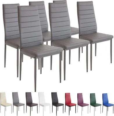 Produktbild von JEOBEST Esszimmerstühle 6stk. Hochlehner Esszimmer Kunstleder-Leder Polster Stuhl -Grau