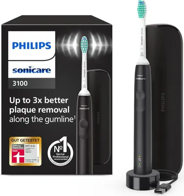 Produktbild von Philips Sonicare 3100 Elektrische Schallzahnbürste mit Andruckkontrolle, Timer, Reiseetui und 62.000 Bewegungen Schwarz