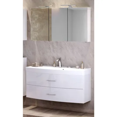 Produktbild von Waschplatz Set mit Waschtisch & Spiegelschrank FLORIDO-03 in Hochglanz weiß B/H/T: ca. 120 x 200 x 47 cm