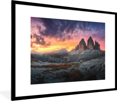 Produktbild von MuchoWow® Gerahmtes Poster Felsen - Berg - Sonnenuntergang - Landschaft 80x60 cm - Poster mit Schwarzem Bilderrahmen Wandposter Rahmen Foto Bilder - Schlafzimmer-Dekorationen - Fotoposter