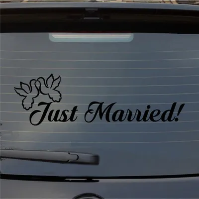 Produktbild von Heckscheibenaufkleber Just Married Tauben Liebe Hochzeit 55x16,5 cm Schwarz Glanz Auto Aufkleber Sticker