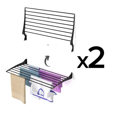 Obrázek produktu pro 2x nástěnný kůň na prádlo, moderní, kompaktní a odolný - Foxydry Fold 100 cm Black