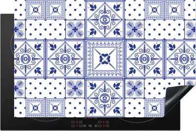 Produktbild von KitchenYeah© Herdabdeckplatte Fliesen - Muster - Delfter Blau , 81x52cm, Küche Deko, Glaskeramikkochfeld Herdabdeckung, Abdeckplatte fùr Kochfeld