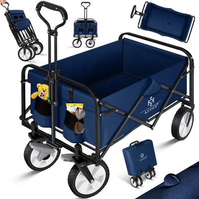 Produktbild von KESSER® Bollerwagen faltbar Handwagen Transportkarre Gerätewagen | inkl. 2 Netztaschen & Cover | klappbar | PVC-Reifen | bis 80 kg Tragkraft transportwagen Gartenanhänger ohne Dach