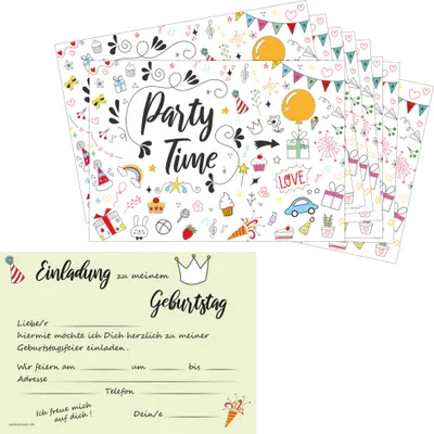 Produktbild von PRICARO Einladungskarten Kindergeburtstag, A6 "Party Time", 10 Stück