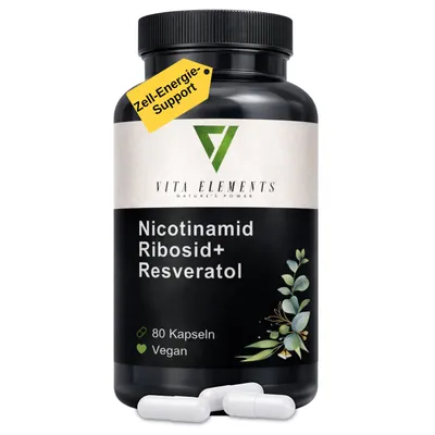 Vita Elements Nicotinamid Ribosid + Resveratrol Kapseln für Zell-Energie-Support, 80 vegane Kapseln