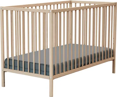 Image de WEBABY - Lit bébé 60x120cm Hêtre Brut 124 x 64,5 x 82 cm ONE | Bois massif | Dès la naissance | Confort de sommeil | Sommier à lattes | Lit à barreaux |Sommier réglable 3 hauteurs