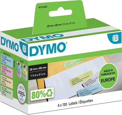 Obrázek produktu pro DYMO LW - Assorted Colour Labels - 28 x 89 mm - S0722380, Žlutá, Růžová, Modrá, Zelená, Samolepicí štítek, Papír, Permanentní, Obdélník, LabelWriter