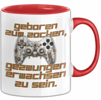 Produktbild von Humor Tasse Gamer – Geboren zum Zocken, gezwungen erwachsen zu sein – Lustiger Kaffee-Becher Geschenk für Gamer und Zocker Lustig (Rot)