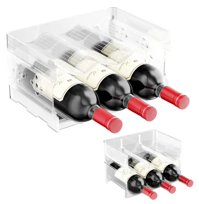 Flaschenregal, stapelbar, 2er-Set, für 6 Flaschen, transparent, Kunststoff