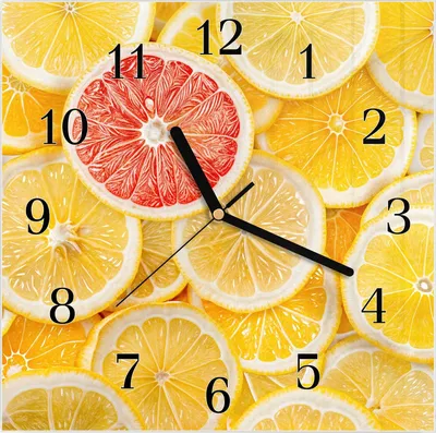 Produktbild von Wanduhr aus Glas mit Motiv Zitrusfrüchte- 30 x 30 cm - inkl. Aufhängesystem