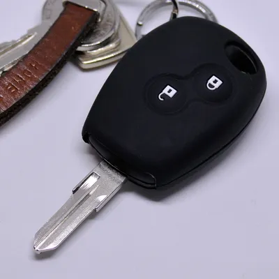 Produktbild von Auto Schlüssel Silikon Schutz Hülle Schwarz kompatibel mit Dacia Dokker Sandero Duster Lodgy Logan Renault Clio Twingo 2 Tasten Funk Fernbedienung