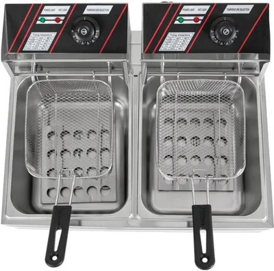 Obrázek produktu pro Elektrická fritéza - 12 litrů, dvojitý zásobník - výkon 5000 W - nerezová ocel - pro domácí i komerční použití