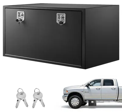 Produktbild von Lkw Unterbaubox 1219 x 609 x 609 mm Unterflur Staukasten Kaltgewalzter Stahl Wasserdichter Werkzeugkasten mit T-Griff Schloss für Lkw Anhänger Transporter Werkzeugkiste Unterflurkasten Schwarz