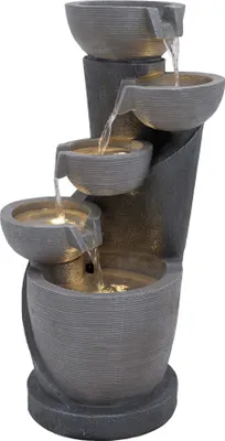 Immagine prodotto di Fontana a cascata da esterno – Fontana da giardino elettrica color grigio – 4 luci LED bianco caldo – Pompa alimentata a rete – Decorazione per giardino e casa – Illusion Lagoon – Spazzola per la pulizia