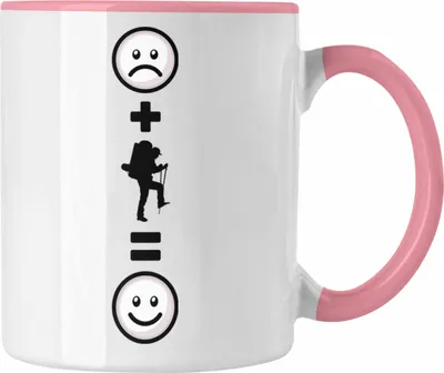 Produktbild von Trendation - Wandern Tasse Geschenk für Wanderer Berge  :( + Wandern = :) Lustige Geschenkidee Geburtstag (Rosa)