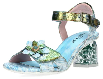 Image de Sandales Laura Vita pour femme, effet métallisé, motif floral, modèle Framboiseo 16, pointure : 37 EU, couleur : bleu