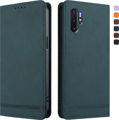 Image de Etui pour Samsung Galaxy Note 10+/Note 10 Plus 5G, étui rétro en cuirPolyuréthaneavec support et fentes pour cartes de crédit Vert