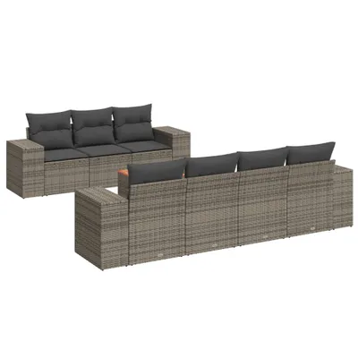Produktbild von 8-tlg. Garten-Sofagarnitur mit Kissen Grau Poly Rattan