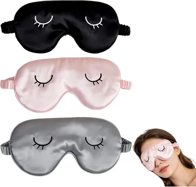 Produktbild von Schlafmaske 3 Stück, verstellbar, lichtblockierend, Seide Baumwolle, für Reisen