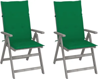 Image de Chaises inclinables de jardin lot de 2 et coussins Bois acacia