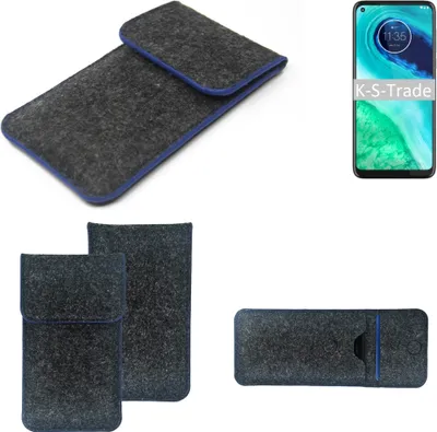 Produktbild von K-S-Trade Handy-Hülle Schutz-Hülle kompatibel mit Motorola G8 Filztasche Pouch Tasche Case Sleeve Filzhülle dunkelgrau, blauer Rand