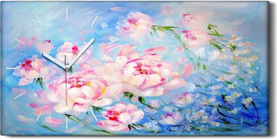 Produktbild von Leinwand Uhr Küche Wohnzimmer Bild Geräuschlos 60x30 Ölgemälde Blumen blumig - weiße Hände