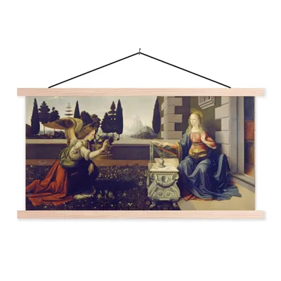 Obrázek produktu pro MuchoWow® Textilní plakát - Zvěstování - Leonardo da Vinci - 150x75cm - S hnědými lamelami
