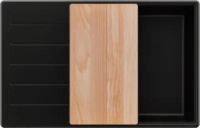 Produktbild von PRIMAGRAN Spülbecken Schwarz 78x50cm, Granitspüle 1 Becken + Ablauf-Set + Schneidebrett, Küchenspüle ab 60er Unterschrank - Kopenhagen