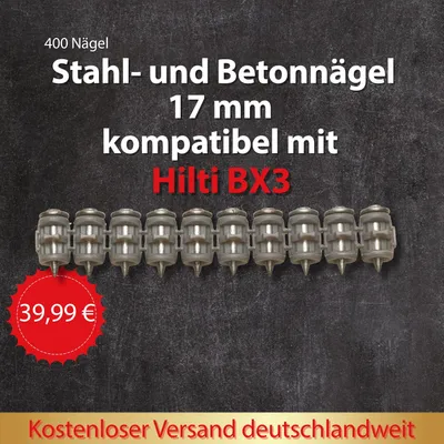 Immagine prodotto di Chiodi ad alte prestazioni, 400 pezzi, 17 mm, compatibili con acciaio e calcestruzzo, per BX3 X-P 17 B3