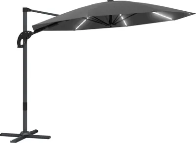 Zdjęcie produktu dla Outsunny aluminiowy parasol wysięgnikowy LED solarny Ø300 cm regulowany na wysokość parasol z korbką UV50+ wodoodporny 360° obrotowy parasol ogrodowy uchylny ochrona przeciwsłoneczna do ogrodu balkon ciemnoszary
