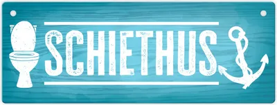 Produktbild von Schiethus Plattdeutsch Metallschild L in 10,5x28cm für die Toilette in blau