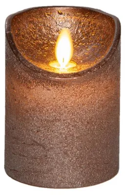 Productafbeelding van Stompkaars rustiek wax bewegende vlam op batterij met timer 10x7.5 cm brons Anna's Collection