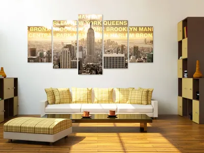Produktbild von Akustikbild New York 200x100 cm 5-teilige Bilder Akustikschaum Hochleistungsschallabsorber Schallschutz Leinwand 5 tlg Wandbild Raumakustik Schalldämmung 030102-20