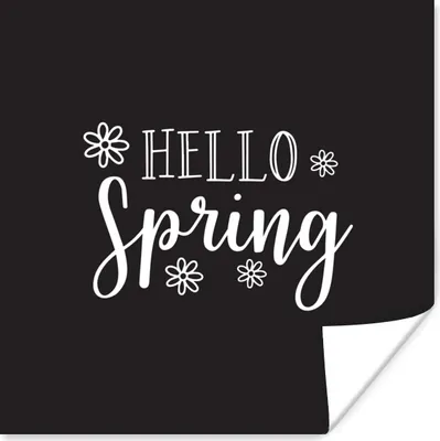 Produktbild von MuchoWow® Poster Frühlingszitat "Hallo Frühling" auf schwarzem Hintergrund 30x30 cm - Wandposter - Printing