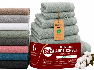 Produktbild von Betz Berlin Handtuch-Set 6 -teilig – 100% Baumwolle –® – hohe Grammatur –Duschtücher, Handtücher, Gästetücher, Seiftuch, WH -jade
