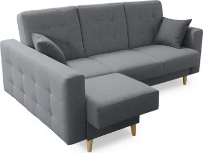 Produktbild von Robin Hilton Ecksofa mit Schlaffunktion Bettkasten 2 Kissen Sofa L-Form Schlafsofa Freistehende Eckcouch Schlafcouch Wohnzimmermöbel Wohnlandschaft Grau