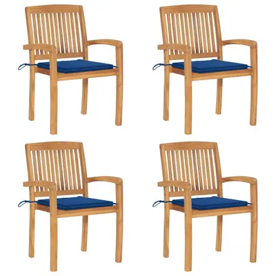 Produktbild von Stapelbare Gartenstühle mit Kissen 4 Stk. Massivholz Teak