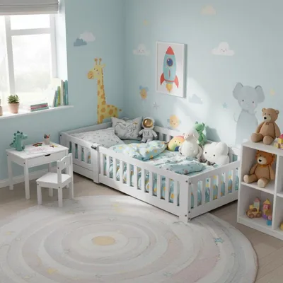 Produktbild von Kinderbett Bodenbett 120x200 cm Massivholz Weiß mit abnehmbarer Tür