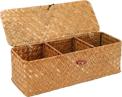 Produktbild von Aufbewahrungskorb 32.5x12x11cm, Seegras, mit Deckel, 3 Fächer, für Badezimmer