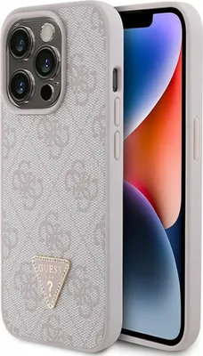 Zdjęcie produktu dla Guess GUHCP15LP4TDPP iPhone 15 Pro 6,1" różowy/różowe etui skórzane 4G Triangle Strass