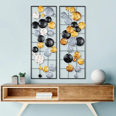 Wandaccessoire aus Metall, handbemalt, 2 Stück, 32x92 cm