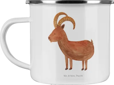 Produktbild von Mr. & Mrs. Panda metallbecher Sternzeichen Steinbock - Weiß - Geschenk, Steinböcke, Teetasse, Haferl, Geburtstag Januar, Emaille Tasse, becher, Pott, Bock, Campingbecher
